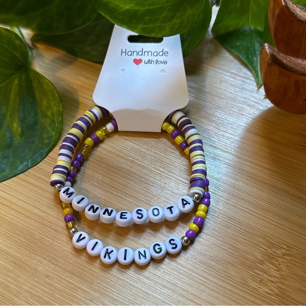Minnesota Vikings Football Fan Bracelet Set -‎ Flexible Fit - Sports Jewelry